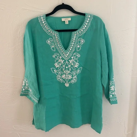 🌟 Charter Club 100% Linen Embroidered Tunic – Size Large 🌟 - Picture 2 of 5